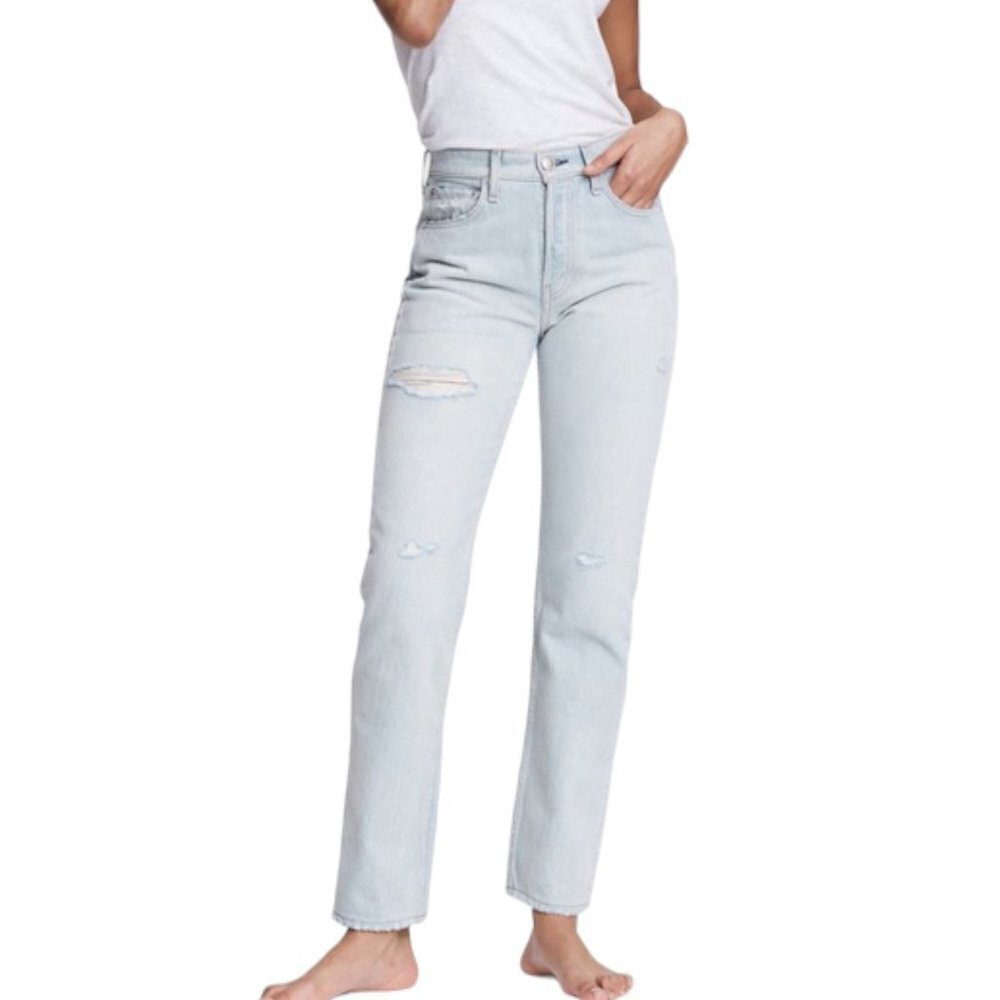 Rag & Bone Maya High Rise Slim Denim Jeans Light Wash Raven With Holed Blue 27